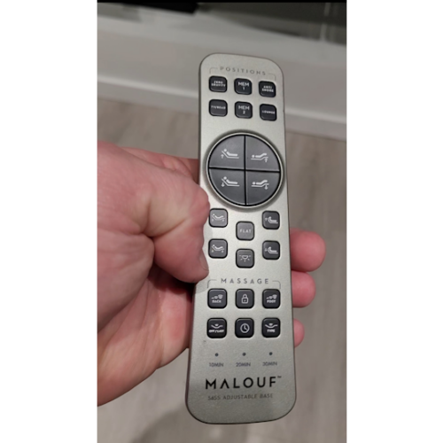 malouf s655 adjustable bed remote in hand