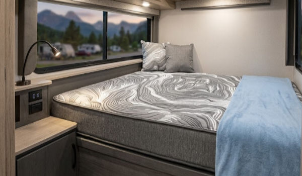 rv twin size mattress inside the motorhome